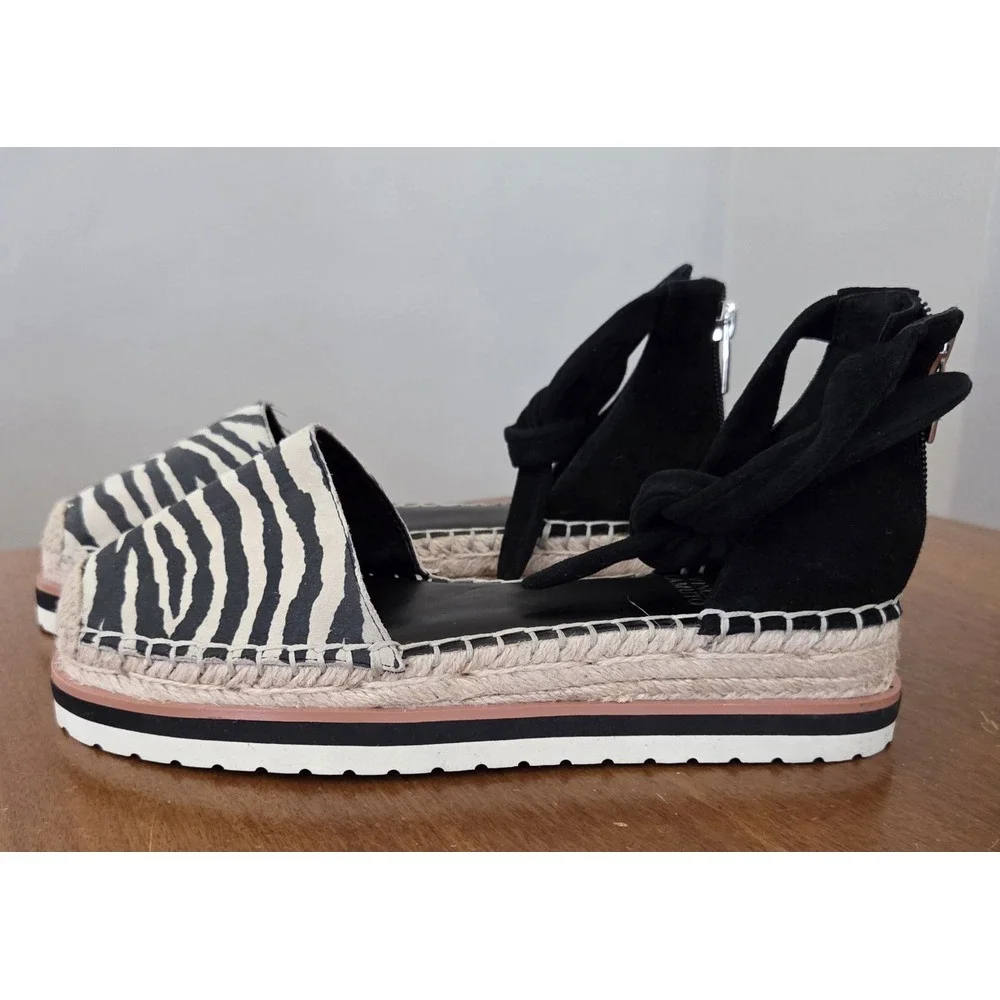 Vince Camuto Size 6.5 Closed Toe Espadrilles Binadee‎ Leather Black Zebra